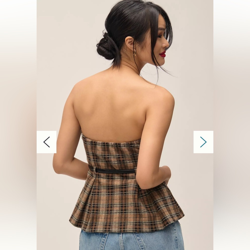 Maeve Belted Strapless Tube Top-Plaid - Picture 3 of 11
